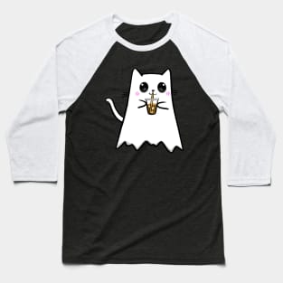 Iced Coffee Ghost Cat Baseball T-Shirt